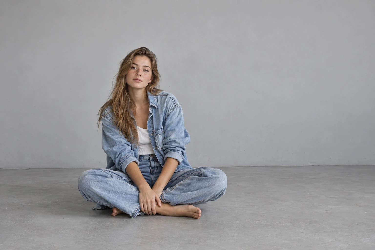 Denim için stüdyo ve kampanya devamlılığı moda çekimi